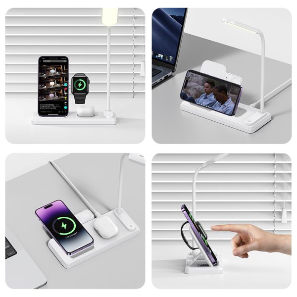 Usams US-CD195 15W 4in1 Wireless Charging Holder with Table Lamp