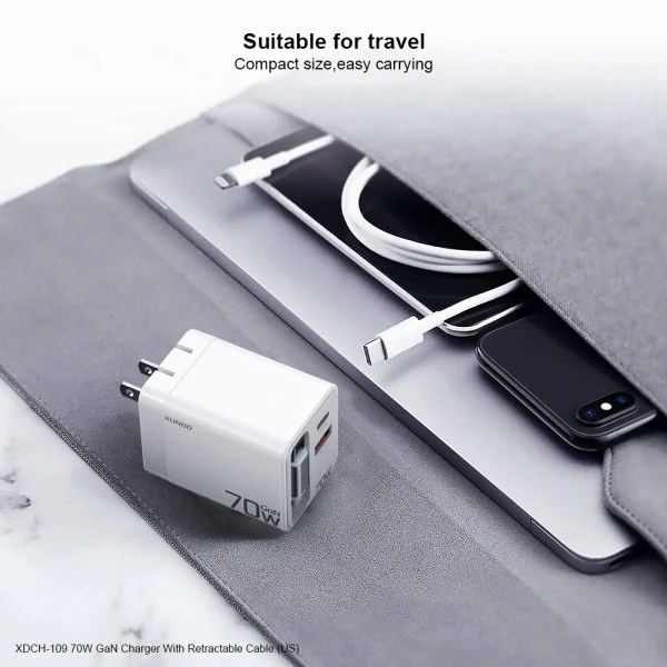 XUNDD XDCH-109 70W GaN Charger Fast Charging Power Adapter with Retractable Type-C Cable