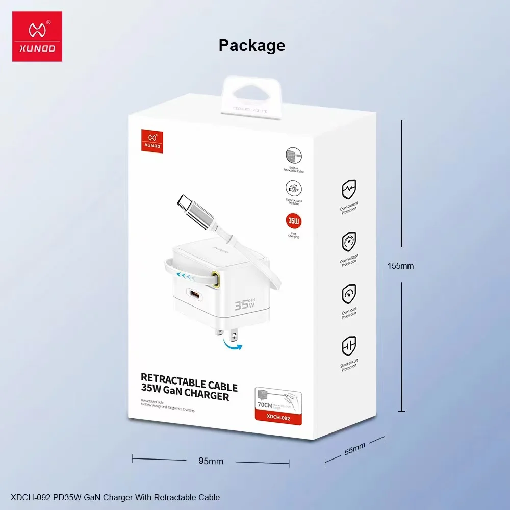 Xundd XDCH-092 PD35W GaN Charger with Retractable Cable