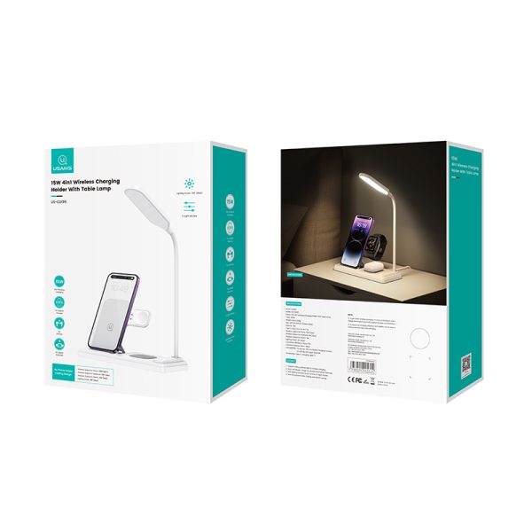 Usams US-CD195 15W 4in1 Wireless Charging Holder with Table Lamp