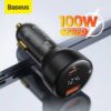 BASEUS Superme Digital Display USB+Type C Dual Port 100W Car Charger