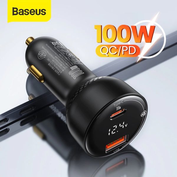 BASEUS Superme Digital Display USB+Type C Dual Port 100W Car Charger