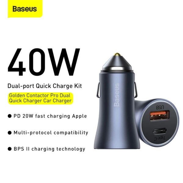 BASEUS Golden Contactor Pro Dual Port U+C 40W Fast Car Charger