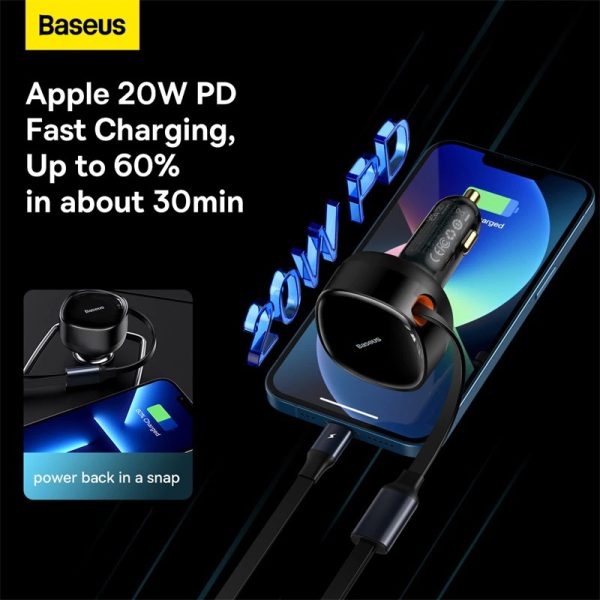 Baseus Enjoyment Retractable 2-in-1 30W Car Charger