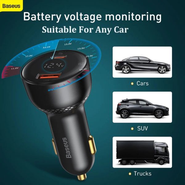 BASEUS Superme Digital Display USB+Type C Dual Port 100W Car Charger
