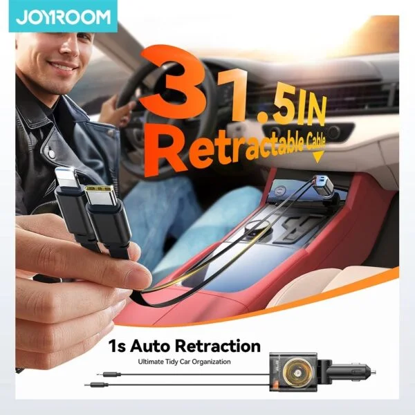 65W 4-in-1 Retractable Cable Car Charger