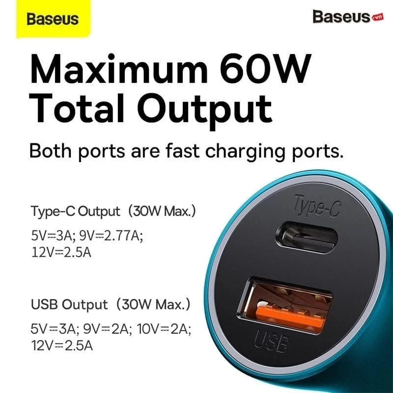 Baseus Golden Contactor Max 60W Dual Fast Charger Car Charger