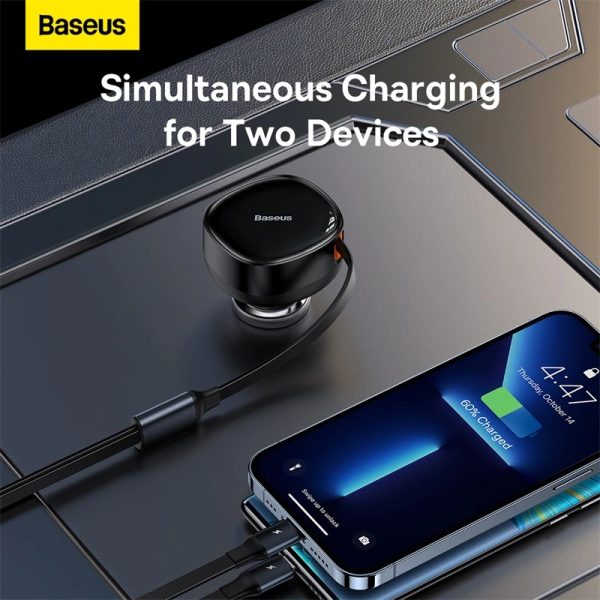 Baseus Enjoyment Retractable 2-in-1 30W Car Charger