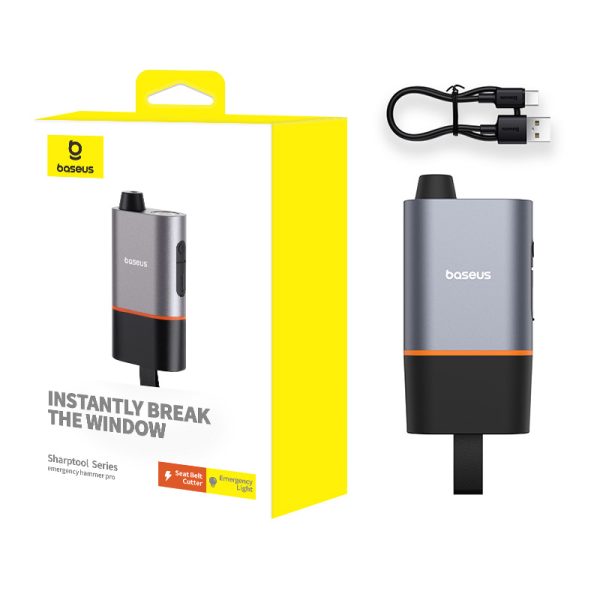 BASEUS SharpTool Series Emergency Hammer Pro Window Breaker Seat Belt Cutter with Light Excellent Window Breaker: Pop out the tungsten steel spike to break the car window and escape in time Quality Compression Spring: Equipped with a spring-loaded mechanism for powerful impact User-Friendly Seat Belt Cutter: Razor-sharp blade allows you to cut jammed seat belt in no time Emergency Lamp with 4 Lighting Modes: Large block switch is easy to find in the dark Tungsten Steel Spike: Hard tungsten steel material, easily breaks metal and glass Specifications: Input: 5V=0.5A (Max.) Material: Tungsten steel+aluminum alloy+ABS Battery capacity: 650mAh Package included: 1 x Window Breaker 1 x Charging Cable 1 x English and Chinese User Manual Other items not include