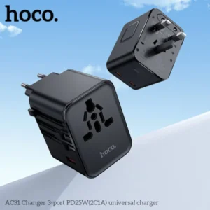 Hoco AC31 PD25W Three-Port Universal Travel Adapter